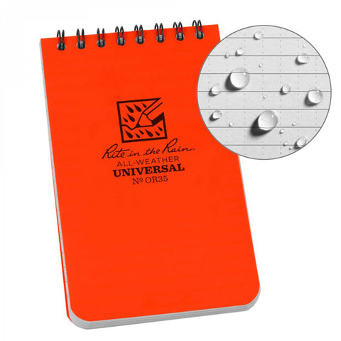Rite in the Rain 3 x 5 Top Spiral Notebook OR35 orange