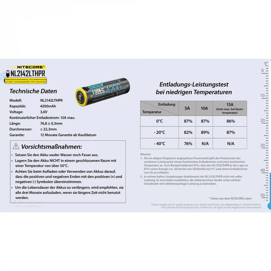 Nitecore Li-Ion USB Akku 21700 4200mAh Low Temperature