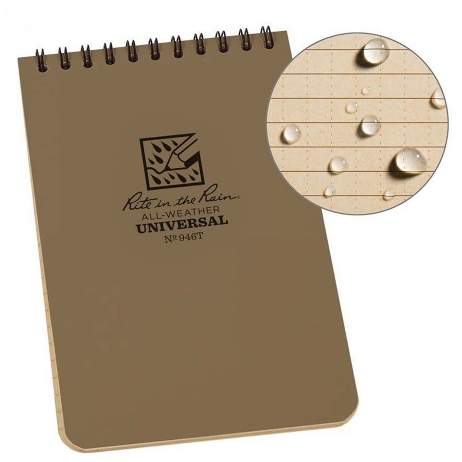 Rite in the Rain 4" x 6" Top Spiral Notebook 946T tan