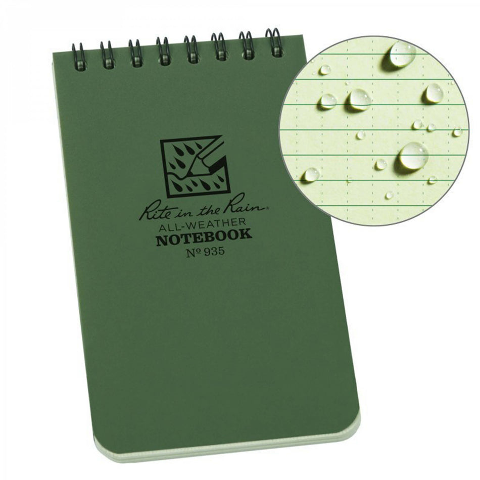 Rite in the Rain Top Spiral Notebook 3" x 5" oliv