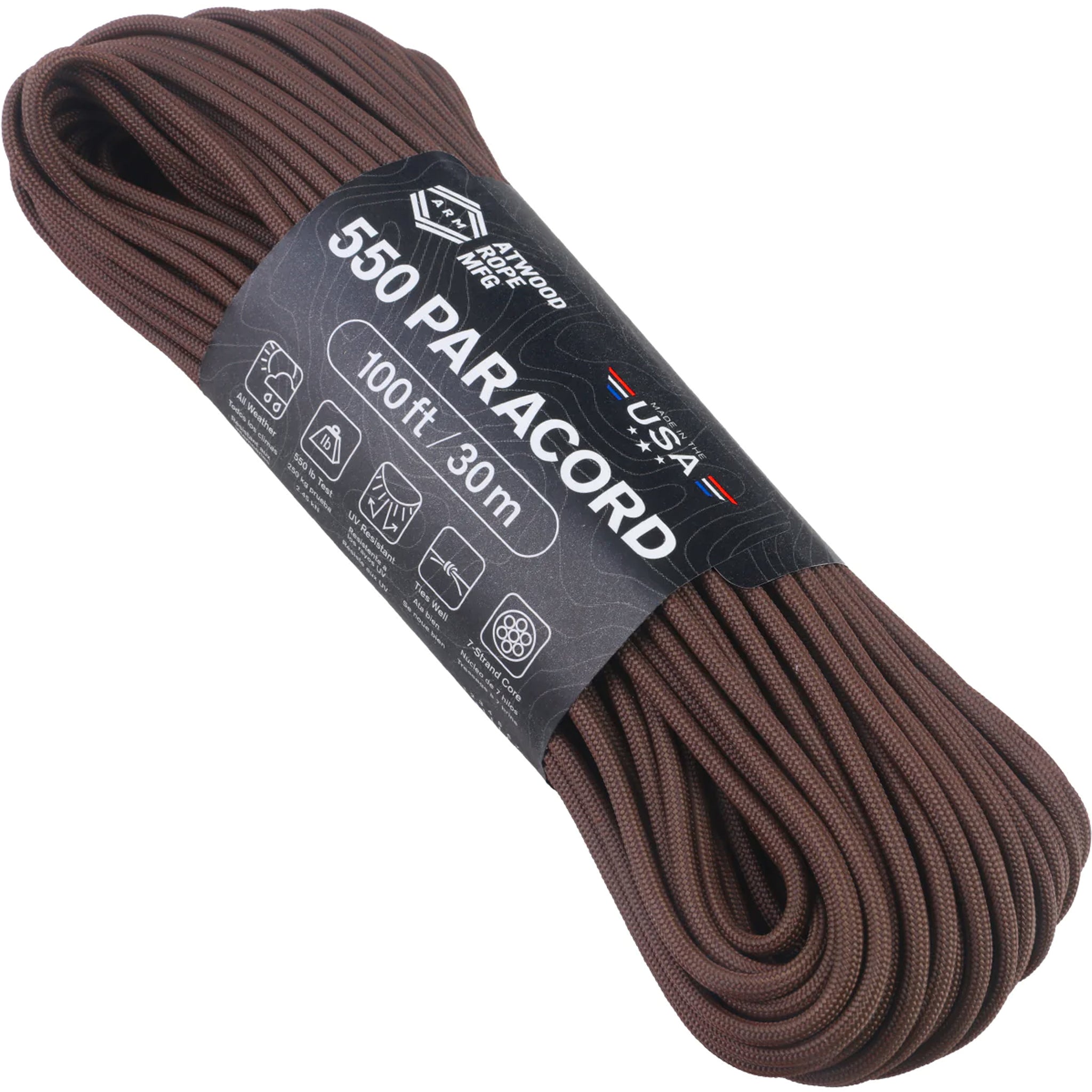 Atwood Rope Paracord 550 Typ III Seil 30m u.s. brown