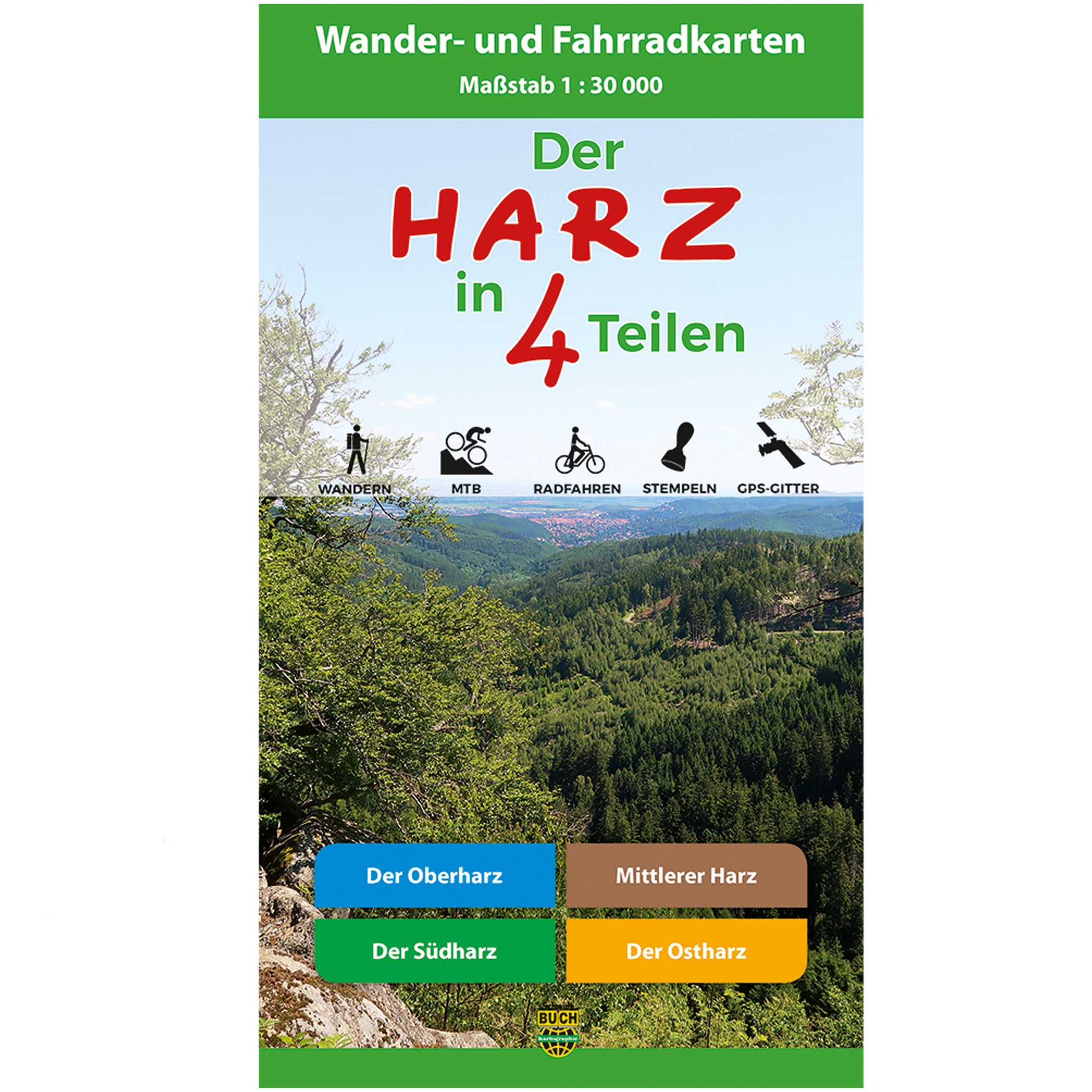 Der Harz in 4 Teilen - Wander- und Fahrradkarten-Set 1:30.000