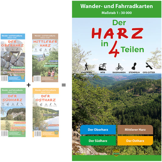 Der Harz in 4 Teilen - Wander- und Fahrradkarten-Set 1:30.000