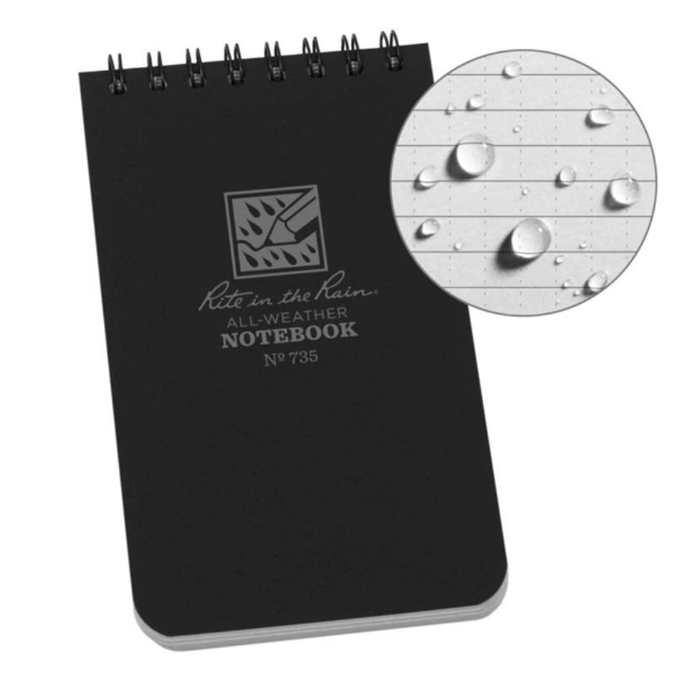 Rite in the Rain 3 x 5 Top Spiral Notebook 735 black